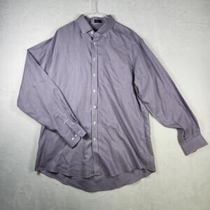 Neiman Marcus 17.5 36/37 Dress Shirt Purple Houndstooth Wrinkle Free 100% Cotton